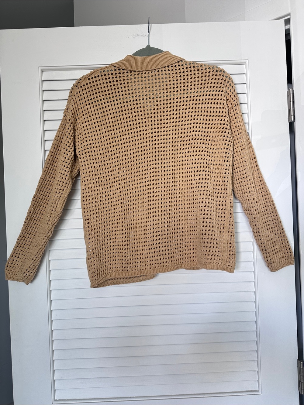 Madewell 100% Cotton Tan Crochet Stitch Open Knit Polo Cardigan Sweater Size S - Picture 11 of 16